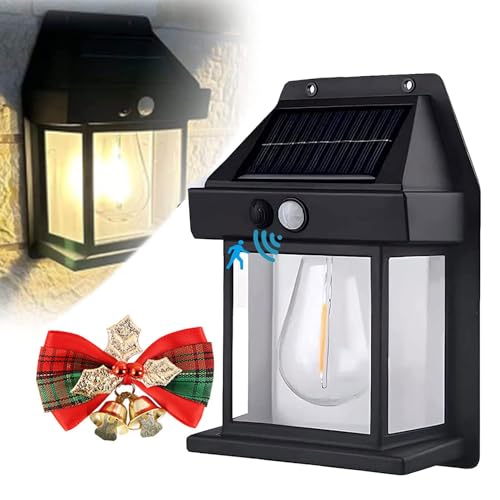 Rocky Green Solar Tungsten Wall Light, Solar Outdoor Wall Lights, Motion Sensor Solar Wall Sconce Waterproof Wall Lantern