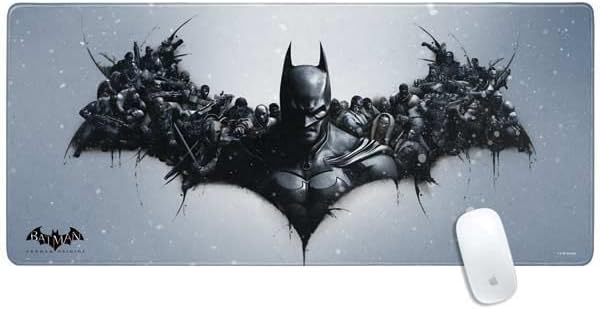 Skinit Extra Large Gaming Mouse Pad - Officially Licensed Batman Arkham Logo Design with Stitched Edges, Waterproof, Non-Slip Rubber Base, Desk Mat for Keyboard & Mouse, 35.75" x 15.4" inches