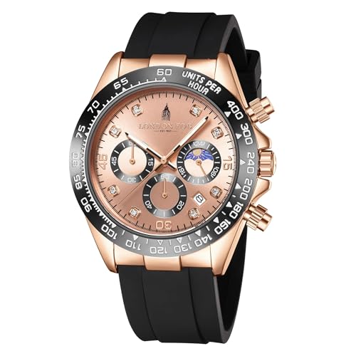 Image of London Fog Bond Collection Analog Quartz Watch for Men with Round Dial and Silicone Strap, Metal Case with Tachymeter Bezel, Chronograph Function, Date Display, Luminous Hands & Hour Markers, Water Resistant