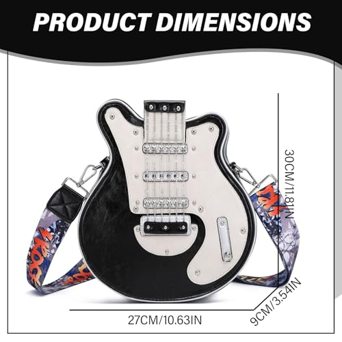 Guitar Purse Stylish Guitar Shaped Bag Large Capacity Shoulder Bag Zipper Closured Waterproof PU Leather Crossbody with Adjustable Strap Gift for Women Black Purse3