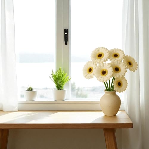 Image of Garden Art Artificial 5 Pcs Gerbera Flower Sticks, 33 cm, RealTouch Natural Looking | Silicone Decorative Bunch for Home GAAGFB-1H-33W (White)