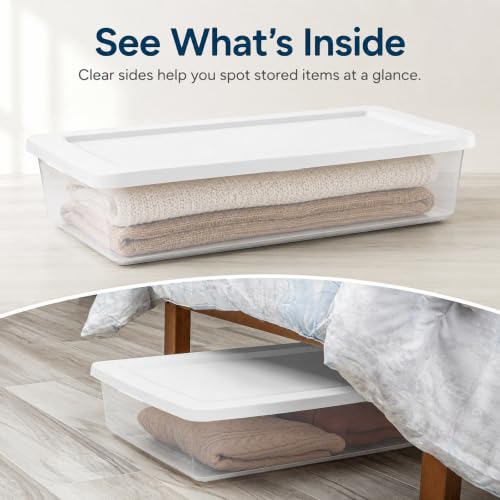 41-Quart-Medium-Storage-Bin-Clear-Plastic-Underbed-Storage-Low-Profile-Bedframe-Box-with-Latching-Lid-Flat-Totes-for-Blankets-Space-Saving-PP-Material-Utility-in-Bedroom-Dorm