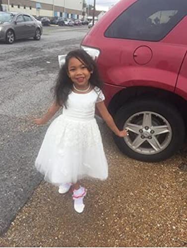 Kids Appliques Pageant Wedding Flower Girl Dresses Organza with Bow 6 White4