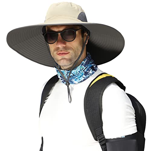 Image of HUAMULAN Wide Brim Sun Hats Men and Women Bucket Safari Fishing Hat for Hiking Garden Lawn Work Camping Outdoor