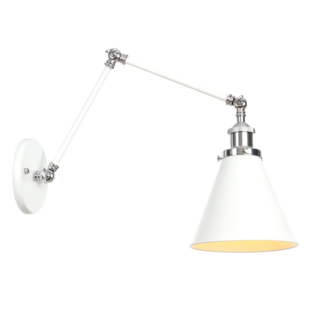 HYJAUSXB Long Wall Sconce Retro Adjustable Swing Arm Light Fixture丨Vintage Edison Lamp Loft Industrial Style Appliques丨E27 Decorative Mount Lighting Fixture丨Metal (White B)
