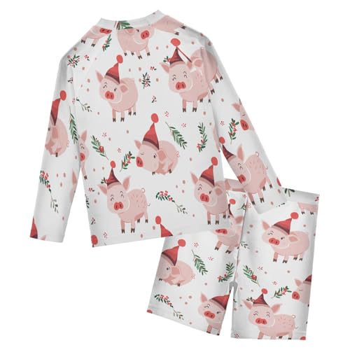 Pig Holly Leaves Boys Swimsuit Rash Guard Toddler Kids Long Sleeve Swim Shirt and Trunks Swimwear Set 3-10Y2