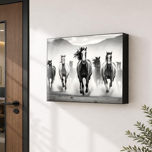 Image of Electric MCB Box Cover Frame With Hydraulic Decorative White 7 Running Horse Painting Electrical Panel box Cover, Switch Box Frame Will Fit Max 15x20 inch Switch Board, Outer Box Size 17X23 Inch