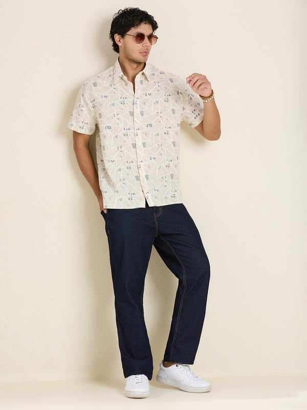 Image of MARK & ALBERT Men's Half Sleeve Linen Slim Fit Shirt