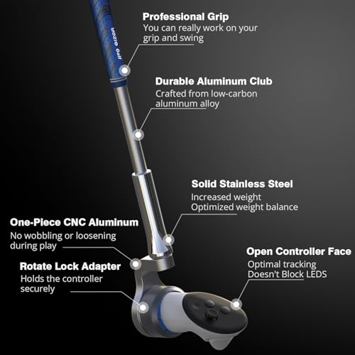 Image of YEZRO Y14 Weighted Golf Club Attachment for Meta Quest 3 /Quest 3S, 20.5 inch VR Golf Club Handle Accessories for Golf + - Aluminum One-Piece Build, Real Grip, No Screws - for Right Controller