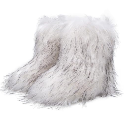 Lpitoy Bottes de neige en fausse fourrure blanche pour femme - Chaudes, confortables et glamour - Hiver - Taille 9.45 (US6/EU38) - Sans talon - Bottes de neige