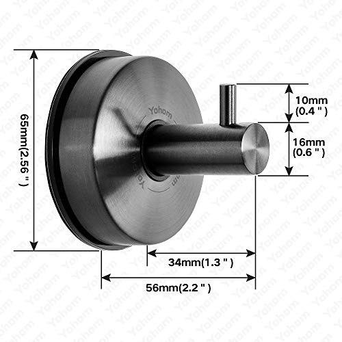 Image of YOHOM Suction Cup Hooks Shower Towel Holder Stainless Steel Vacuum Bathroom Shower Hook Suction Towel Rack Kitchen Organizer for Bathrobe Loofah Washcloth Brushed Black 4 Pcs