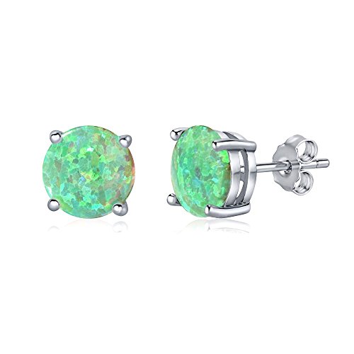 Preisvergleich Produktbild Damen Silberohrstecker aus 925 Sterling Silber mit grünem synthetischem Opal