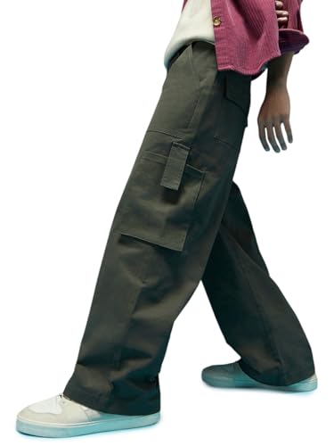 Veirdo® Baggy Fit with Button Closure Solid Lycra Woven Cargo Pan...