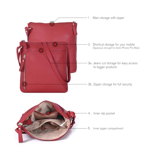 Image of Leather Crossbody Bags for Women - Ladies Sling Handbags - Medium Cross body Purses Handbags - Purses For Women