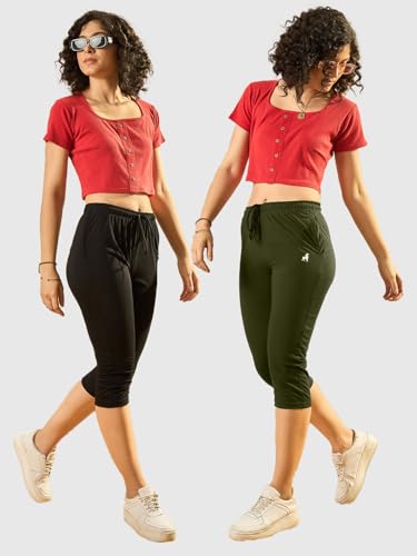 Image of Modeve Women Solid Cotton Blend Capri for summer|| Summer Wear