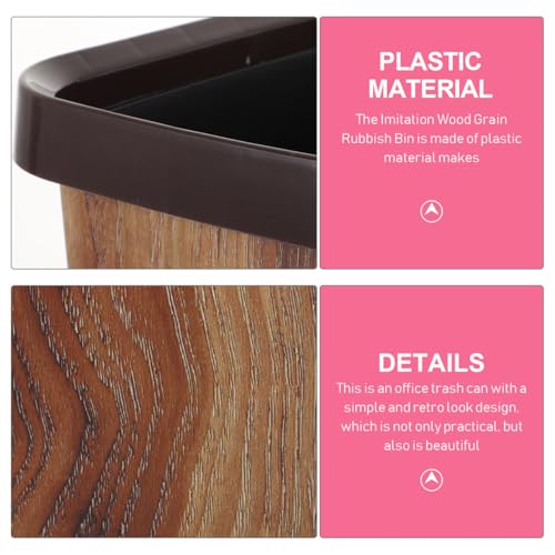 Caneca de basura rectangular de plástico con diseño madera miniatura 3
