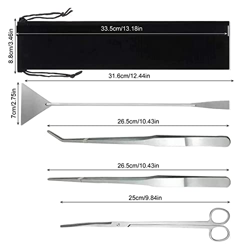 Ksvaye 4 in 1 Aquarium Zubehoer Werkzeug Aquascaping Set Edelstahl Aquarium Schere Pinzette Lang Spachtel Aquascape Tool mit Aufbewahrungstasche Fisch Starter Kit Aquarienpflanzenkies Reinigung