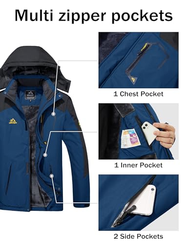 Image of MAGCOMSEN Men's Winter Coats Waterproof Ski Snow Jacket Warm Fleece Jacket Parka Raincoats With Multi-Pockets| Standard Length