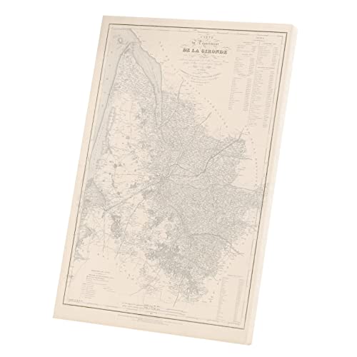 Carte de la Gironde 1855 cadeau idéal amateurs histoire Bordeaux affiche toile de 30x44cm