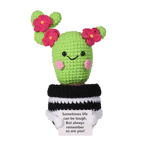 Cactus crochet positif de 16cm avec carte d'encouragement poupée tricotée