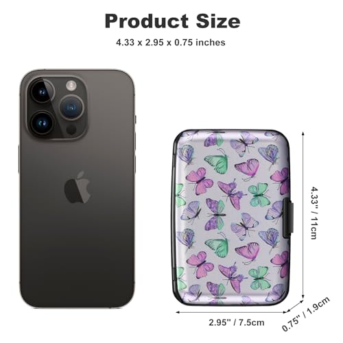 Image of ELFISH Mini RFID Aluminum Wallet Credit Cards Holder Business Card Case Metal ID Case for Men Women(Colorful Butterflies)