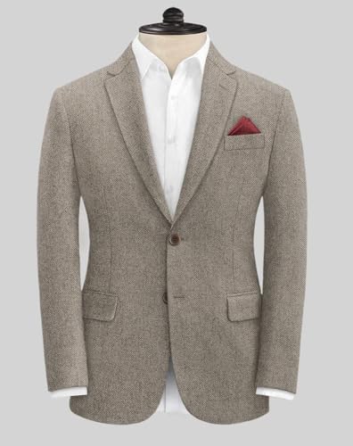 VENNYNG Men's Tweed Herringbone Suits 3 Piece Vintage Retro Wedding Blazer Vest Pant Set Single Breasted Two-Buttons4