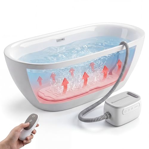 MISSOLO Upgraded Constant Temperature System Bubble Bath Mat Jacuzzi Mat for Bathtub Full Body Massage Mat with Spa Massager Jets Non-Slip Waterproof Bathtub Spa Mat Fits Most Standard TubsGrey