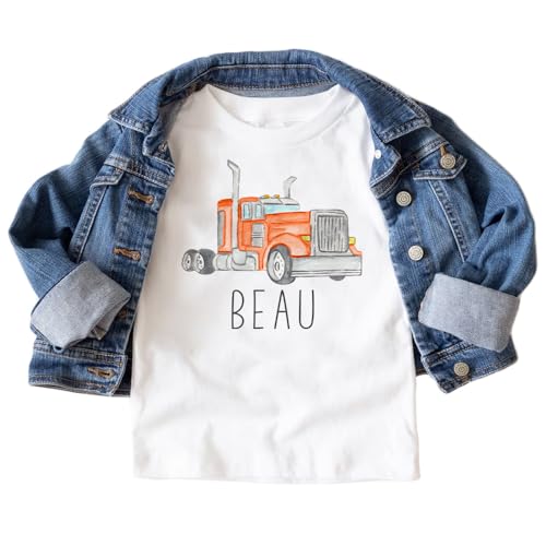Personalized Big Orange Semi Truck Kids Shirt - Custom Name Tractor Trailer Rig Birthday Outfit - Boy Toddler Youth Kids Clothing2