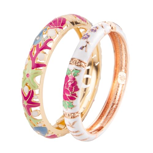 Image of UJOY Vintage Cloisonne Jewelry Handcrafted Bracelets Gorgeous Enameled Flower Plated Cuff Bangles Gifts 88A