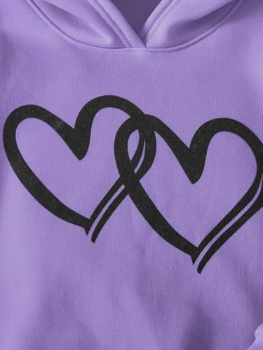 Image of 6-13 Years Girls Clothing Heart Print Hoodie Top + Heart Print Flare Leg Pants 2PC Clothing Set