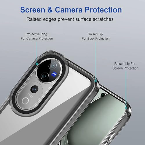Image of amazon basics Back Case Cover for Vivo V40 Pro 5G | Compatible for Vivo V40 Pro 5G Back Case Cover | Case Cover with Camera Protection | (TPU + PC | Translucent Black)
