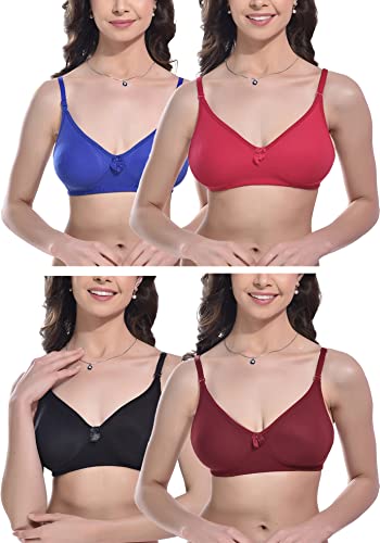 Image of FIMS - Fashion is my style Women Cotton Blend Non-Padded Bra Non-Wired Mould Seamless Cup Solid Bras Cup-B Pack of 1, Multicolor
