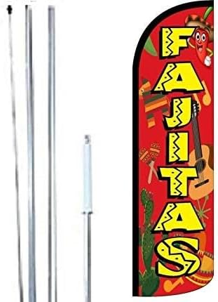 FAJITAS King Flag Sign With Complete Hybrid Pole set