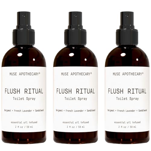 Muse Apothecary Flush Ritual - Aromatic &amp; Refreshing Toilet Spray, Use Before You Go, 2 oz, Infused with Natural Essential Oils - Bergamot + French Lavender + Sandalwood, 3 Pack