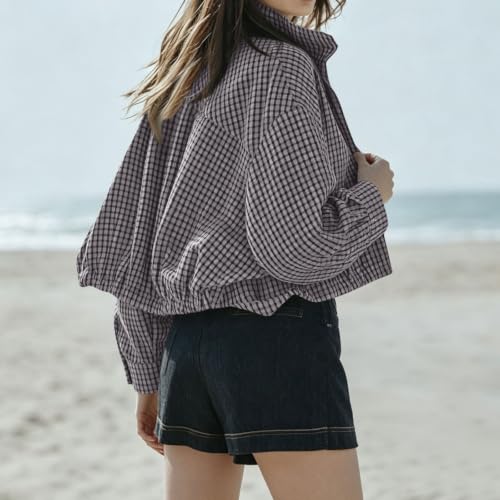 Cethrio Funnel Jacket Women Funnel Neck Jacket Women Plaid Bomber Jackets Gingham Coats Cropped Zipper Fall 2026 Fashion Chaqueta Deportiva Para Mujer Dressly Capsule Wardrobe - image 7