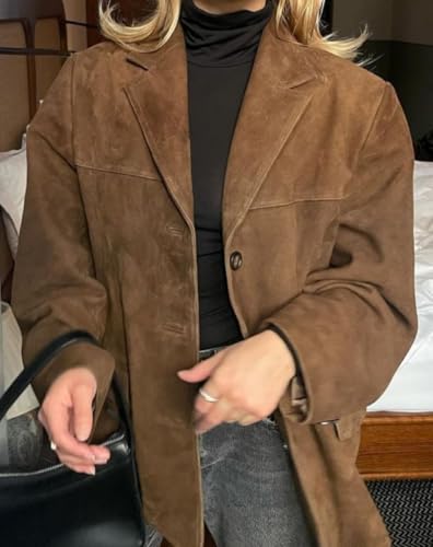 Women's Fall Blazer Jackets Nothed Lapel Button Down Open Front Long Sleeve Winter Casual Warm Office Work Suit2