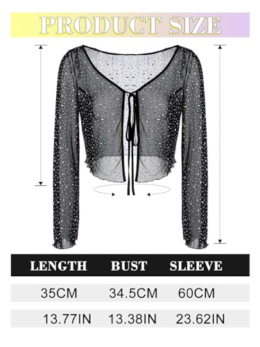 Asooll Rhinestone Shrug Black Cardigan Bolero Front Tie Sparkly Mesh Shrugs for Women3