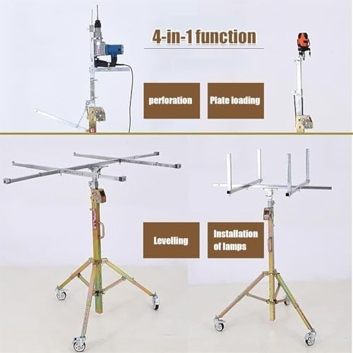 Sollevatore resistente per cartongesso con ruote di bloccaggio, 4 pollici Caster Rolling Pannello in cartongesso strumento per costruzione, installazione a soffitto e uso industriale, 3,5 m