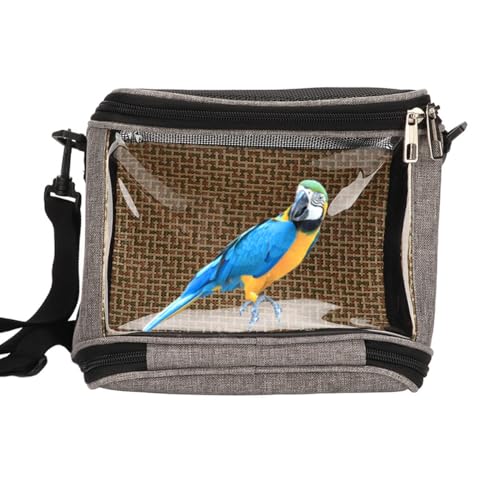 Image of FLEXMAN Bird Carrier Bag, Portable Small Bird Travel Cage, Transparent Lightweight Breathable, Two Way Zipper Parrot Travel Cage with Side Pockets for Parrots, Birds, Hamsters, Small Lizards (Grey)