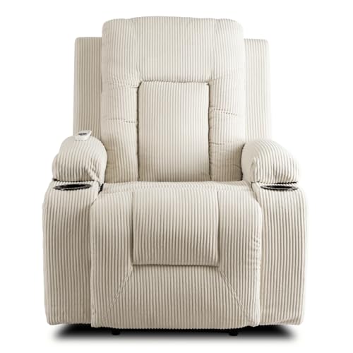 MEBEL ELITE Massagesessel Box beige – Relaxsessel mit Massagefunktion und Liegefunktion, TV Sessel mit Fußstütze und Getränkehalter, gepolsterter Kinosessel für Wohnzimmer – Bild 4