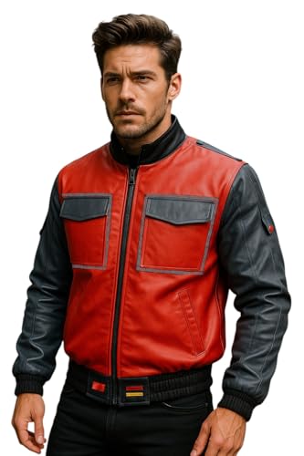 SpazeUp Men's Red Leather Jacket | Fly Cosplay Red Bomber Jackets for Men