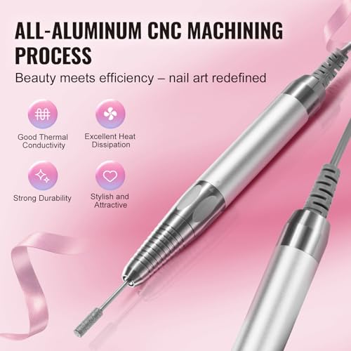 Image of VEVOR Electric Cordless Nail Drill - with 35000RRM Brushless Motor and Charging Base, Rechargeable Nail E File Machine with 6 Bit & 50PCS Sanding Band for Acrylic Gel Nail, Manicure Pedicure Polishing