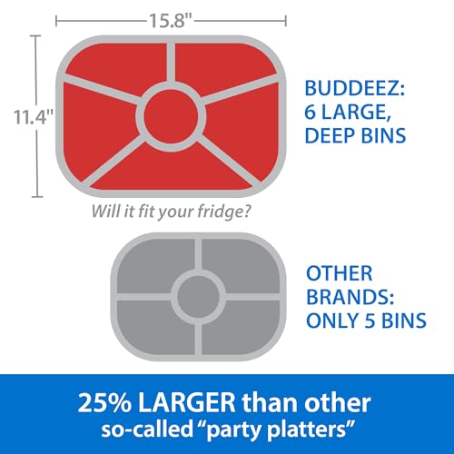 Buddeez 18801W-DS Jumbo Divided Serving Tray With Lid - Includes 6 Bins For Party Platter, Snackle Box Container, Fruit Tray thumb #1