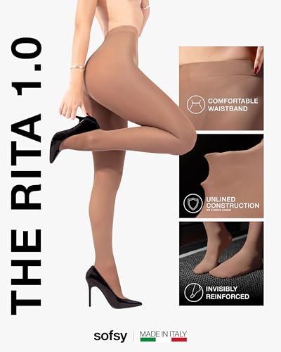 Image of sofsy 10-Year Hosiery Craftsmanship - Italian 40 Den Run Resistant Opaque Tights for Women | High-Waist, Reinforced Toe