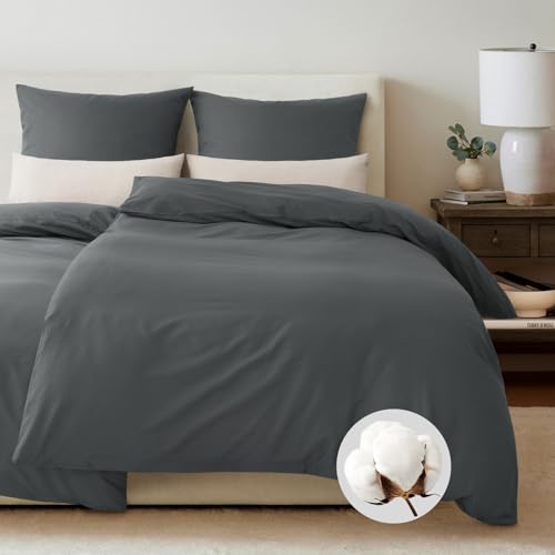 Ropa de cama 135 x 200 algodón, juego de 4 piezas: funda nórdica de 135 x 200 cm 2 fundas de almohada de 80 x 80 cm, franela gris, OEKO-TEX, acogedora y cálida
