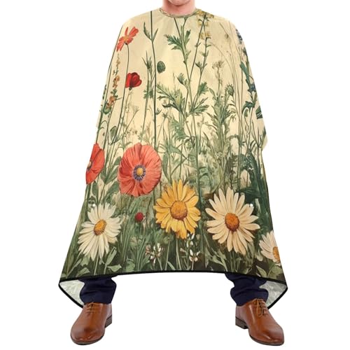 Kigai Hair Cutting Cape for Men & Women Wildflowers Poppies Waterproof Barber Cape Professional Hairdressing Salon Styling Cape with Adjustable Closure Snap