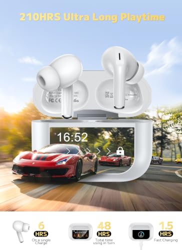 Image of Bucephalus Wireless Earbuds, Bluetooth 5.4 Ear Buds with Smart Touchscreen Case & Noise Cancelling, 48H Playtime, Bass Stereo Sound, Compatible with iPhone /Android, Pad - Pearl White