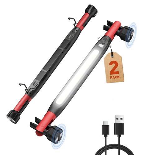 BulkWise 2 Pack Magnetic Work Light - Bright Rechargeable LED Work Light Bar Under Hood Mechanic Light for Garage Workshop Vehicle Inspection Gift for Mechanics