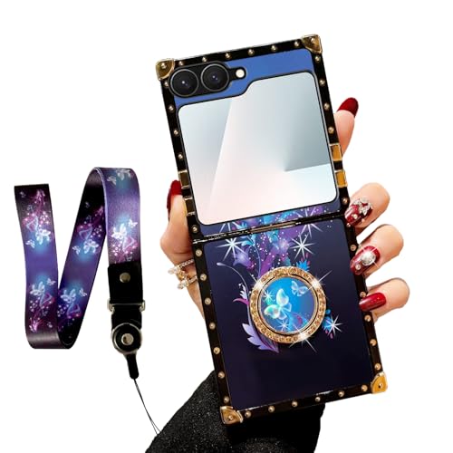 Coque Samsung Z Flip 7 anti-chute avec anneau support et cordon de transport