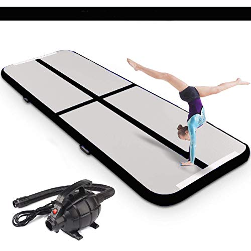 Lucear Air Track para Gimnasia con Bomba de Aire Eléctrica. Pista de Aire Inflable Tumbling Alfombrillas-Colchonetas Volteretas para de Aterrizaje, de Ejercicio, de Entrenamiento (Black, 3x1x0.1M)